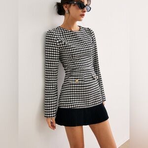 NWOT Commense Monochrome Houndstooth Long Sleeve Dress